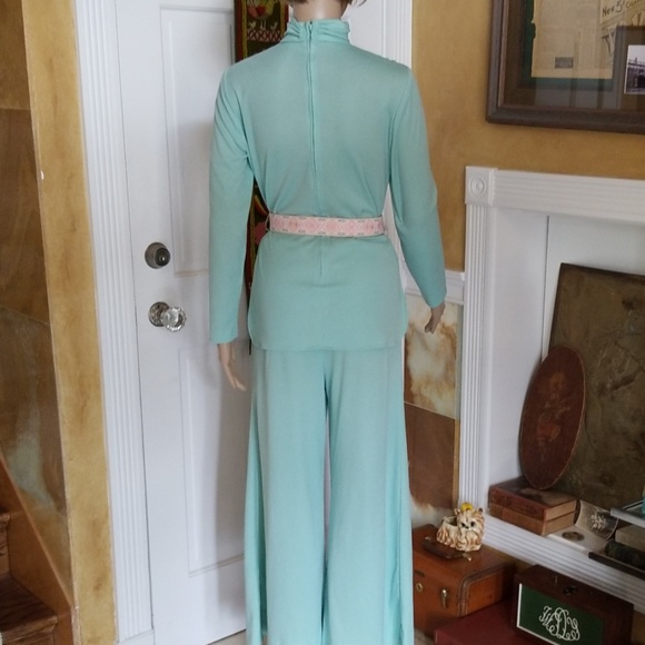 Adorable 60s Aqua Blue Vintage Polyester Pantsuit - Picture 5 of 5